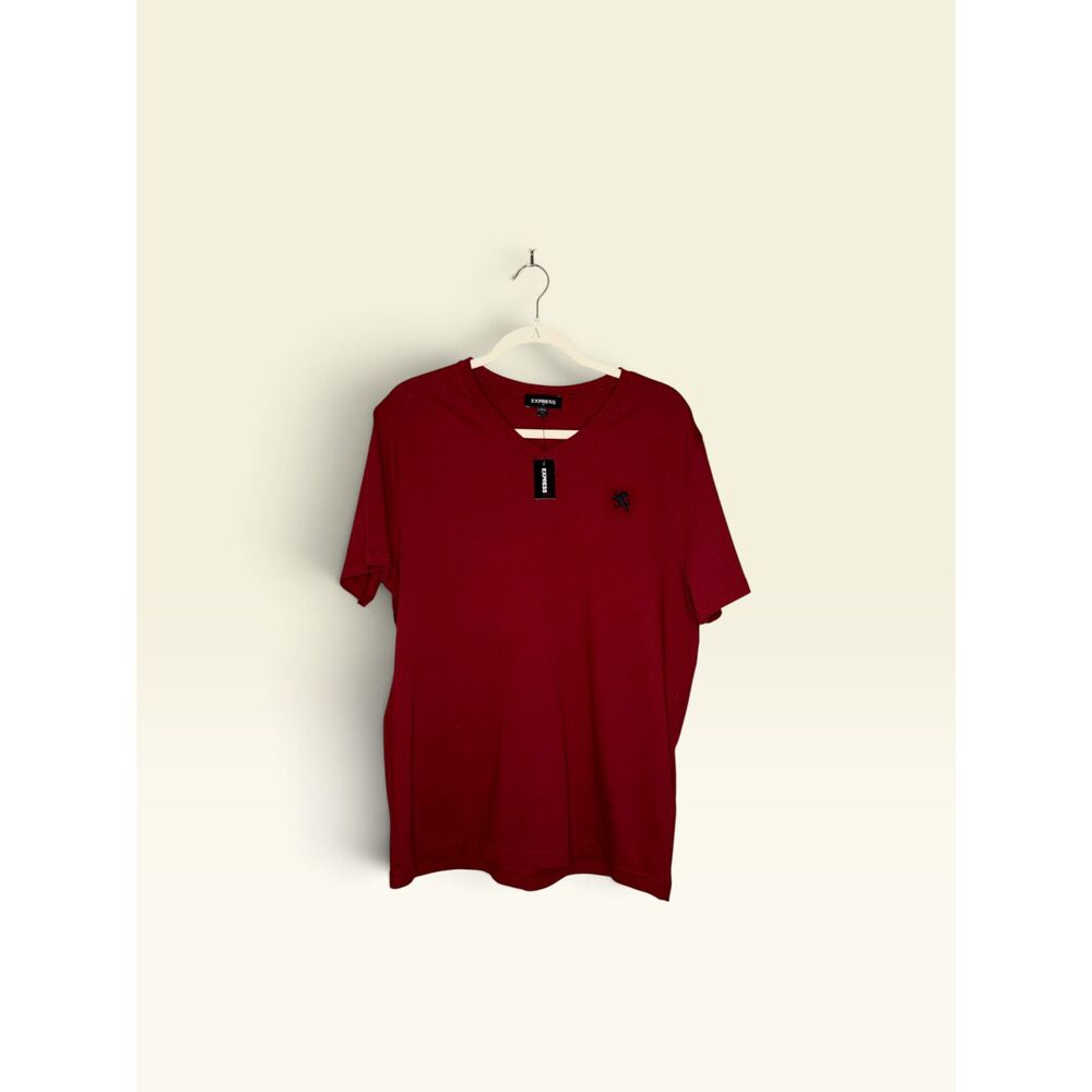 Express Men's Red V-Neck 100% Cotton Lion Logo T-Shirt Size L NWT